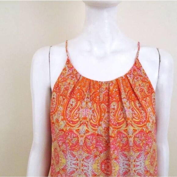 Violet + Claire Size L Orange Paisley Scoop Neck Polyester Sleeveless Cami Tank - Picture 2 of 7